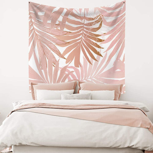 Yongto Tropical Rainforest Leaves Tapestry Wall Hanging Tropical Leaves Pink Exotic Leaf Tropic Banana Palm Floral Flower Wall Tapestry for Bedroom Living Room Tablecloth Dorm Decor 59.1x59.1 inches