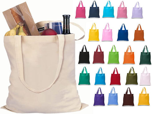 Set of 6 Blank Cotton Tote Bags Reusable 100% Cotton Reusable Tote Bags (ASSORTED)