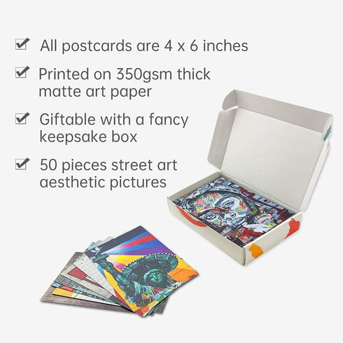 Sumairu Aesthetic Picture Collage Kit for Wall 50 Pcs Street Art Pictures for Wall Collage | Premium Aesthetic Photo Collage Kit for Bedroom Wall Art Decor | 4 x 6-inch Postcards