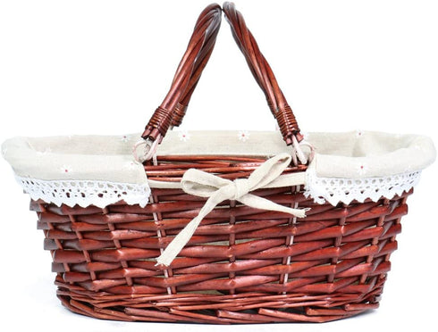 MEIEM Wicker Basket Gift Baskets Empty Oval Willow Woven Picnic Basket Cheap Easter Candy Basket Storage Wine Basket with Handle Egg Gathering Wedding Basket (Brown)