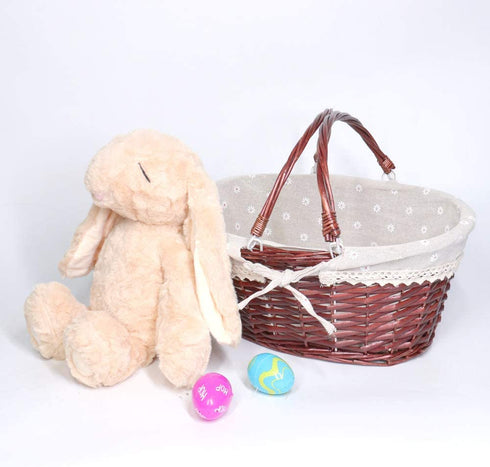 MEIEM Wicker Basket Gift Baskets Empty Oval Willow Woven Picnic Basket Cheap Easter Candy Basket Storage Wine Basket with Handle Egg Gathering Wedding Basket (Brown)