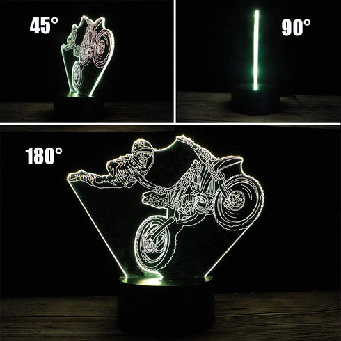 HIPIYA Motorcycle LED 3D Illusion USB Motorbike Night Light Motocross Lamp Festival Present Dirt Bike Birthday Gift for Player Fan Teen Men Boyfriend Boy Kid Bedroom Decoration Room Decor (Moto)