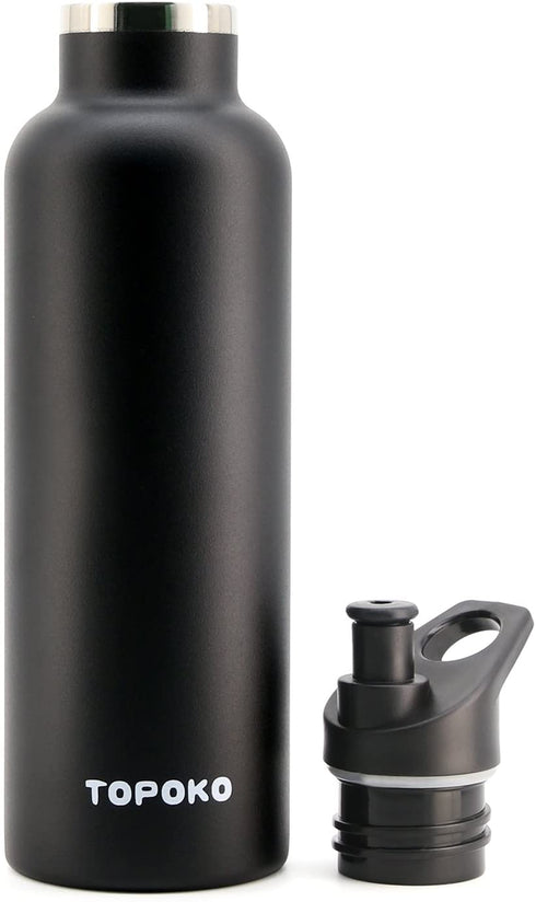 TOPOKO 25oz Hydro Double Wall Flask Stainless Steel Water Bottle, Bite Valve Top, Vacuum Insulated, Sweat Proof, Leak Proof Sports Thermos. Standard Mouth 25oz, BPA-Free, Keep Cold 24 Hours (Black)