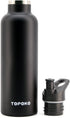 TOPOKO 25oz Hydro Double Wall Flask Stainless Steel Water Bottle, Bite Valve Top, Vacuum Insulated, Sweat Proof, Leak Proof Sports Thermos. Standard Mouth 25oz, BPA-Free, Keep Cold 24 Hours (Black)