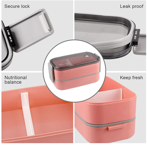 Bento Box For Adults Natraprow BPA-Free Bento Box Lunch Box Leak Proof 3 Compartments Bento Box Kit With Detachable Divider , Lunch Bag, Stackable Lunch Containers Pink Bento Box With Utensils (pink)