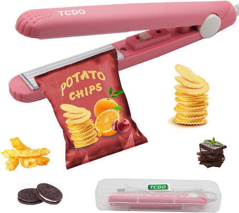 Bag Sealer Heat Seal Chip Bag Sealer Handheld Heat SealerClips Kitchen Gadgets Food Sealer Bag Resealer for Heat Sealing Machine for Chip Bags Snack Bags Plastic Bags Sealer Bags for Food(Pink)