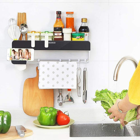 Adhesive Bathroom Shelf Storage Organizer Wall Mount No Drilling Shower Shelf Kitchen Storage Basket Rack Shelves Shower Caddy (Black)