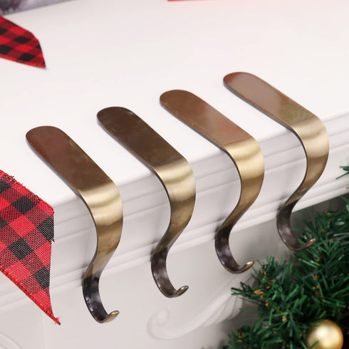 Party Decor&crafts Bronze Christmas Stocking Hangers for Mantle Set of 4 Anti-Slip Stocking Hooks for Fireplace- Stocking Holders for Fireplace New Year Christmas Party Decor (S-Bronze, 4)