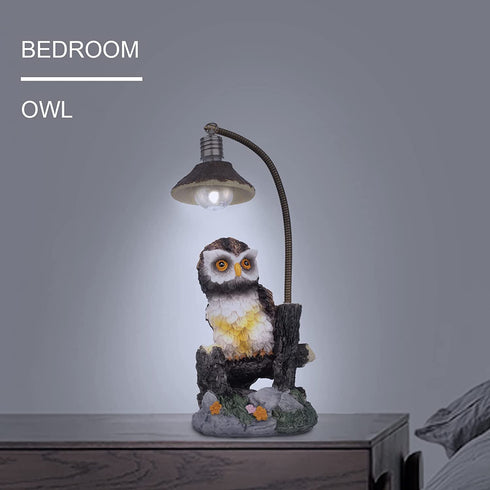 ZJNDJL Resin Owl Sculpture Statue with Night Light, 9" Creative Ornaments Home Decoration Office Desktop Furnishing Crafts Gifts for Friend Family Animal Lovers Birthday Present (Gray+White)