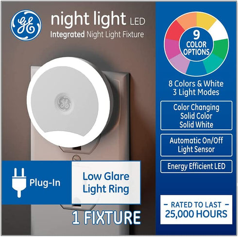 GE Lighting Color-Changing Decorative Plug-in LED Night Light Ring Fixture, 1-Pack