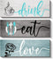 Creoate Kitchen Signs Wall Decor, Set of 3- Eat Drink and Love Wood Plaque, Dinning Room Wall Art Rustic Farmhouse Decor, Blue