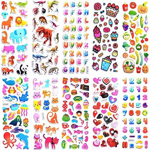 Kids Stickers 1000+, 40 Different Sheets, 3D Puffy Stickers for Kids, Bulk Stickers for Girl Boy Birthday Gift, Scrapbooking, Teachers, Toddlers, Including Animals, Stars, Fishes, Hearts and More