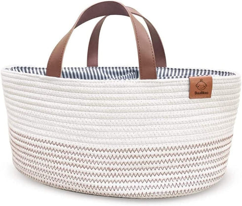 Buublaa-Baby Diaper Caddy Organizer-Leather Handles-Cotton Rope with Removable Inserts-Baby Shower Gift-Free Standing-Kids Friendly-Strong & Sturdy-Soft Smooth-Gift for Baby Shower-Baby Basket