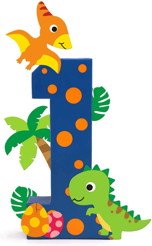Dinosaur Number 1 Sign Baby First Birthday Cake Smash Photo Prop Dinosaur Birthday Party Decorations Freestanding Paper Mache 1-Year-Old Number Sign