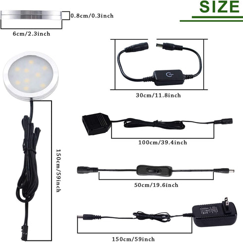 AIBOO Under Cabinet LED Puck Lighting Kit Black Cord with Touch Dimmer Switch for Kitchen Showcase Cupboard Closet Lighting 3 Lights 6W (Daylight White)