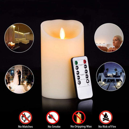 Flameless Candles,flameless Battery Candlestick, Battery Remote Control Candles, LED Candles 3 Piece Set 4" 5" 6" H (3.25" D) Flash Flame with Remote Control and timed,Indoor Outdoor Use,White