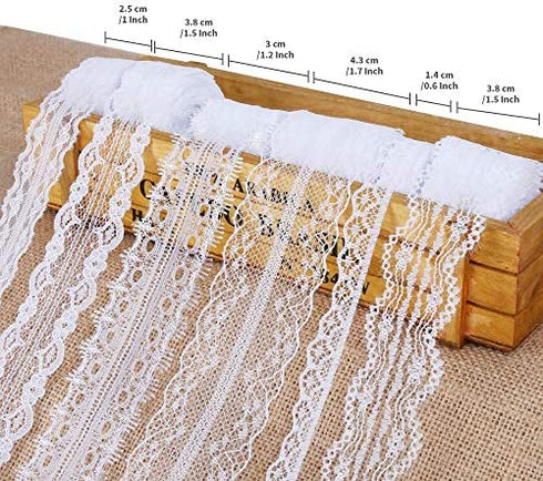 59 Yards Lace Ribbon, LEOBRO 18 Roll(3.28 Yard Each) White Lace Trim, Floral Lace Fabric, Cream Lace Trim Ribbon, Crafting Lace for Sewing, Gift Wrap, Bridal Shower Wedding Decoration, DIY Art Crafts