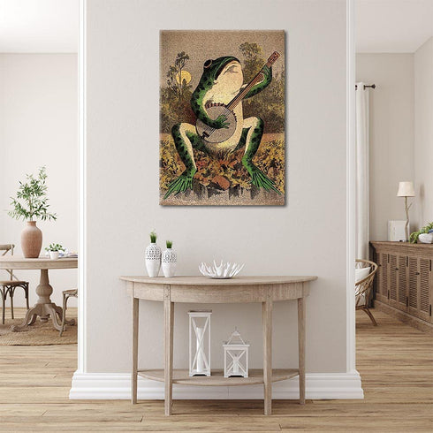 IXMAH Banjo Frog Art Poster Canvas Painting Creativity Poster and Print Wall Art Picture for Living Room Home Decoration (Frog,16x24inch Unframed)
