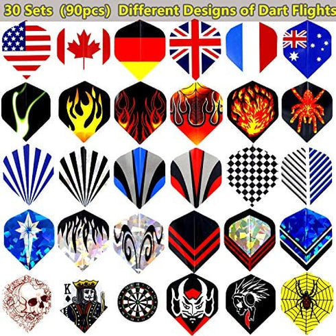 ROOBEEO Dart Flights 30 Sets 90 Pcs PET Laser Standard Dart Flights Durable Dart Flights for Soft Tip Darts and Steel Tip Darts Perfect Replacement Accessories for Dart Games