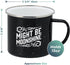 Enamel Camping Coffee Mug "Might Be Moonshine" Large Tin Cup, 15 Ounce (Midnight Black)