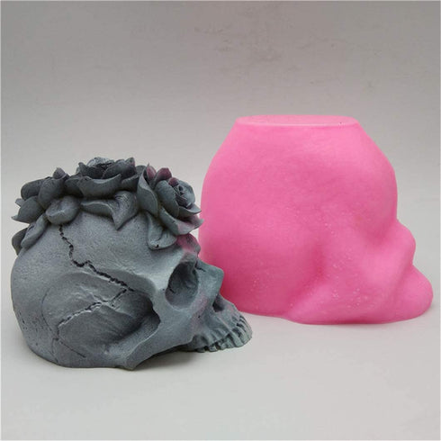 Monaco 3D Rose Skull Silicone Mold Fondant Cake Mold Resin Plaster Chocolate Candle Candy Mold Pink
