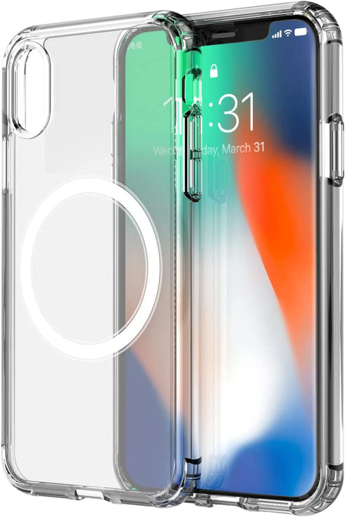 amCase Clear Case with Built-in Magnets Compatible with MagSafe, iPhone X/Xs (5.8"), Support Wireless Charging and Magnetic Stand, Strong Magnetic, Shockproof Protective