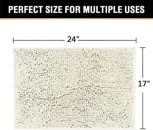 Microfiber Bath Rugs Chenille Floor Mat Ultra Soft Washable Bathroom Dry Fast Water Absorbent Bedroom Area Rugs Indoor Mats for Entryway, Cream 17 inches by 24 inches