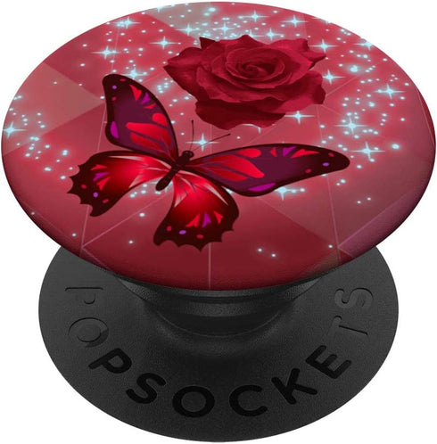 Rose Flower Cell Phone Button Pop Up Holder Red Butterfly PopSockets PopGrip: Swappable Grip for Phones & Tablets
