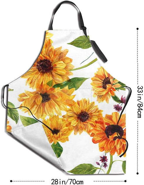 3D Sunflower Cooking Apron for Women Men Plus Size with 2 Pockets Waterproof Avoid Oil Stains Adjustable Neck Strap for for Thanksgiving,Christmas,Cooking,Baking & Painting