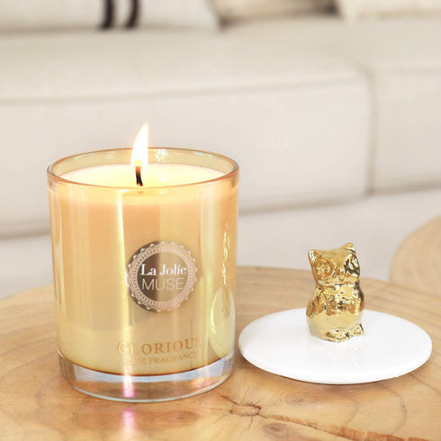 LA JOLIE MUSE Luxury Candles for Women, Stress Relief Candles, Sweet Pea & Lily Scented Candle, Cute Owl Candle