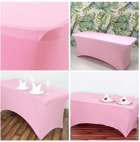Sibosen 6Ft Spandex Table Cover Rectangular Fitted Tablecloths Wedding Party Patio Table Covers Event Stretchable Tablecloth (Pink)
