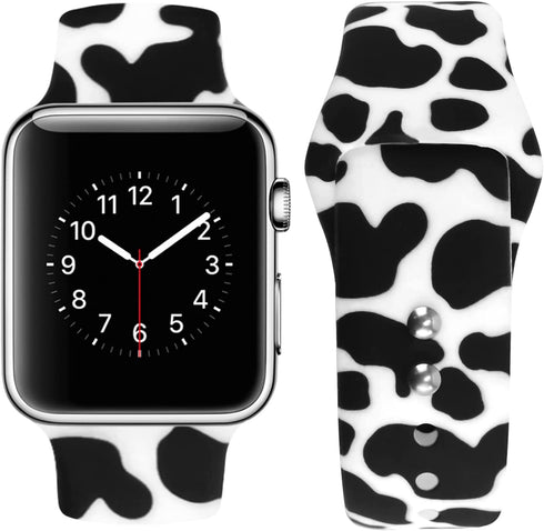 Vozehui Replacement Band Compatible with Apple Watch Cow Print 49/41/38/40/42/44/45mm Band,Cute Cow Print Silicone Sports Band for iWatch Ultra Series 8/SE2/7/SE/6/5/4/3/2/1 Boy Girl Woman Man(S/M)