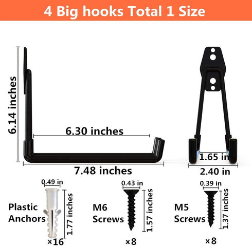 Heavy Duty Garage Utility Hooks with Anti-Slip Coating Used for Shop and Shed, Garden Storage Organize, Extended Wall Mount U Tool Holder (7 Inches, Pack of 4)