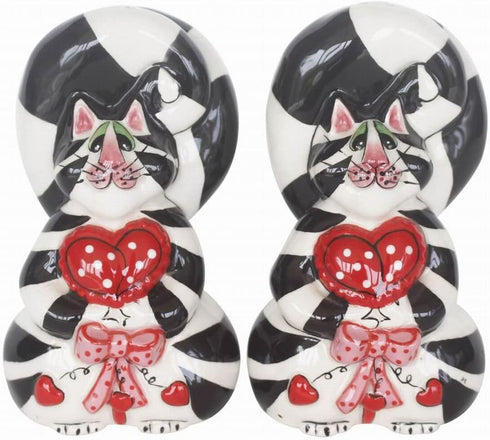 Blue Sky Ceramic 2.5" x 2.5" x 4.25" Clancey Hearts Salt and Pepper Set, 4"