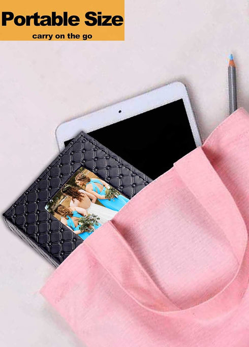 5x7 Photo Album Small 2Pack - Each 26 Clear Pockets Display 52 Pictures. Front Window Leather Cover, Small Photo Album for 5x7 Photos, Drawings or Artwork Storage, Black