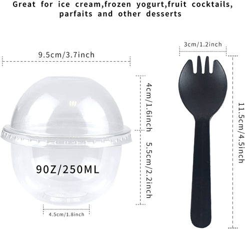 9oz Disposable Plastic Cups with Dome Lids (No Hole),50 pack Dessert Cups for Plastic Fruit, Ice Cream Cake and Mini Snack Bowls€¦