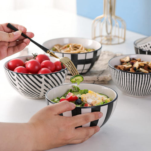Soup Bowls Porcelain 23 OZ- Cereal Bowl 6 Inch - Deep Japanese Bowls for Serving Salad | Ramen | Noodle | Pho | Oatmeal - Microwave and Dishwasher Safe - Set of 6