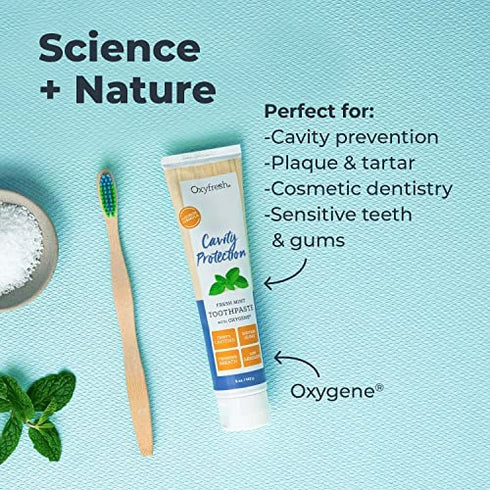 Premium Oxyfresh Cavity Protection – Fresh Mint Fluoride Toothpaste – Low Abrasion Anticavity Toothpaste for Sensitive Teeth – Remineralizing Enamel Repair to Prevent Tartar & Cavities | 5oz
