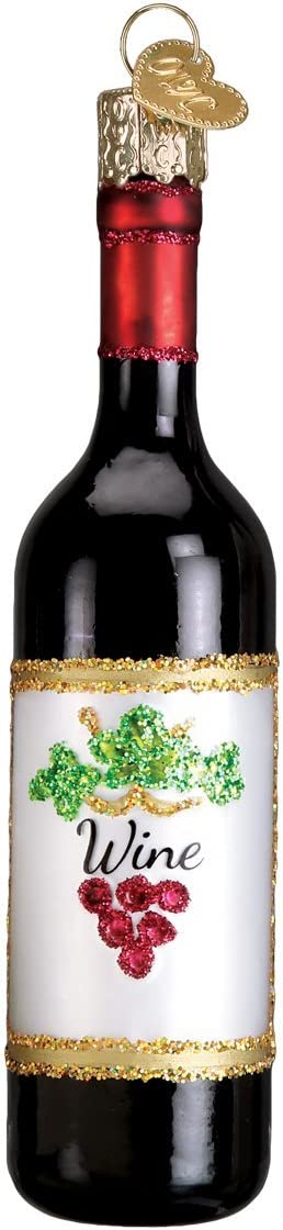 Old World Christmas Glass Blown Ornament Red Wine Bottle (32291)