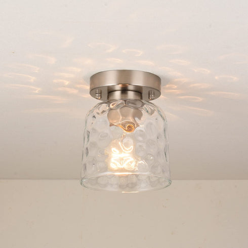 ALICE HOUSE Semi Flush Mount Ceiling Light, Clear Hammered Glass Shade, Brushed Nickel Farmhouse Lighting for Hallway, Kitchen, Laundry Room and Foyer AL6091-S1