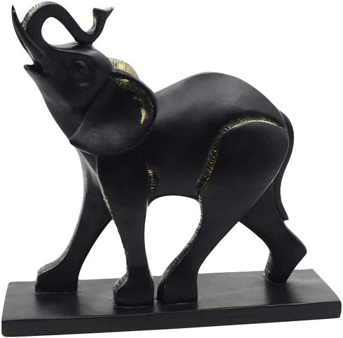 Comfy Hour Wildlife Collection 8" Black Elephant Figurine with Trunk Up Raised Collectible Statue, Desktop Decoration, Hand Made and Painted Resin