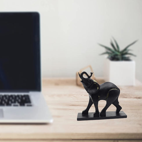 Comfy Hour Wildlife Collection 8" Black Elephant Figurine with Trunk Up Raised Collectible Statue, Desktop Decoration, Hand Made and Painted Resin