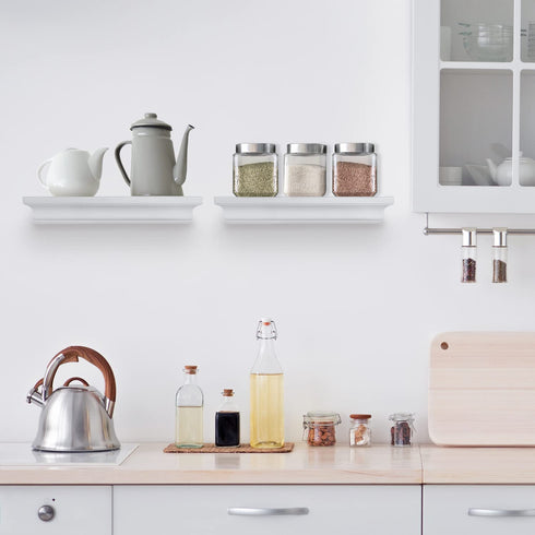 Halter Floating Wall Shelf, Wood Shelves, Floating Shelves for Bedroom, Bathroom, Living Room, and Kitchen, Shelves for Wall Storage, Floating Shelves Wall Mounted, White Wood Wall Storage, Set of 2