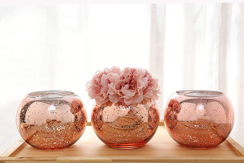 Lynnsdecor Set of 3 Bling Vase Round Golden Vase Silver Vase Rose Gold Vase Table Vase Party Vase Wedding Vase Centerpiece