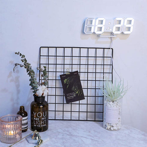 Petilleur 3D Digital Alarm Clock,Wall LED Number Time Clock with 3 Auto Adjust Brightness Levels,Led Electronic Clock with Snooze Function,Modern Night Light Clock Date,Temperature Display (White)