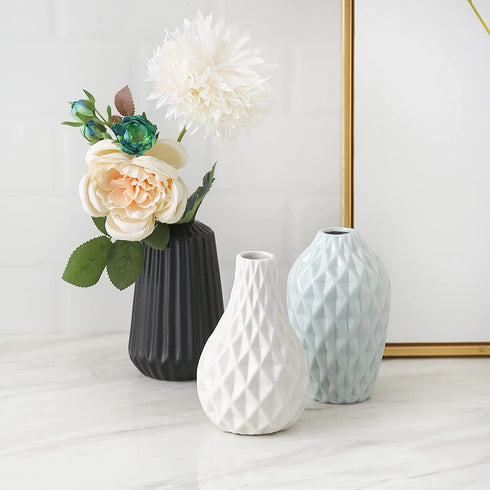 Flower Vase Set of 4, Decorative Ceramic Vase, Vase for Decor Home Living Room Office Parties Wedding (Black,White,Green,Rose)