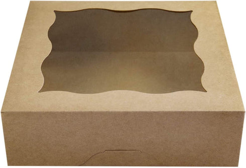 15-Pack 10"x10"x3"Brown Bakery Boxes with PVC Window for Pie and Cookies Boxes Large Natural Craft Paper Box 10x10x3inch (Brown, 15)