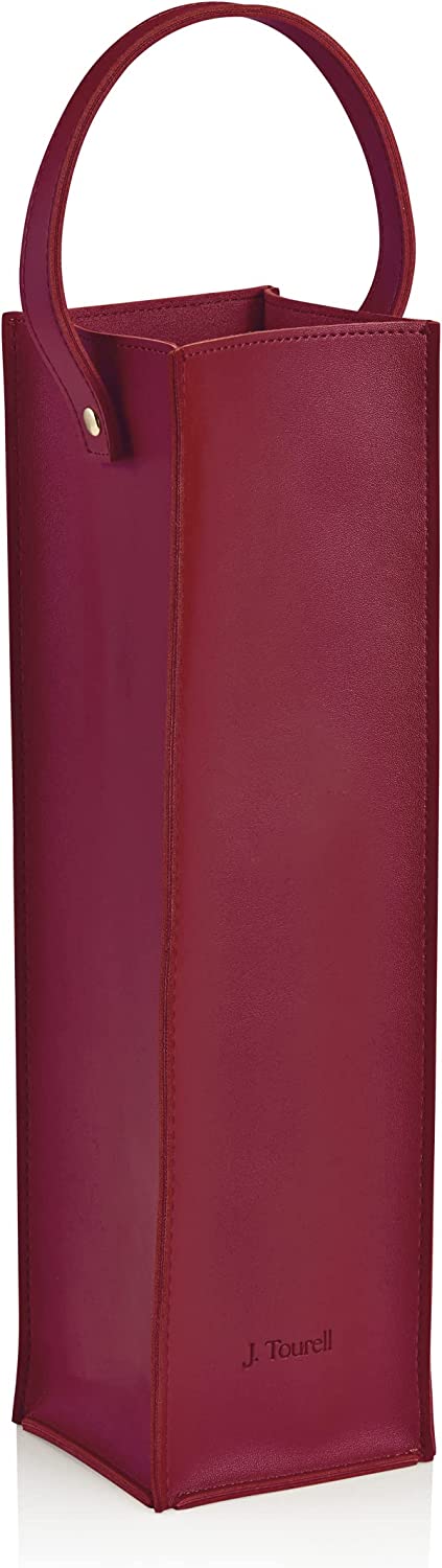 J.Tourell Wine Gift Bag Reusable - Wine Bottle Tote Bag, Bottle Carrier for Wine Champagne or Liquor, Single Bottle Wine Bag Gift for Wine Lover (Maroon)