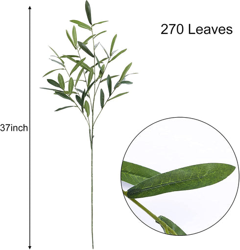 FUNARTY 5pcs 37" Tall Artificial Olive Branches for Vases Greenery Stems with 270 Olive Leaves, Fake Eucalyptus Branches for Vase Bouquets Wedding Floral Arrangement, Greenery Decor