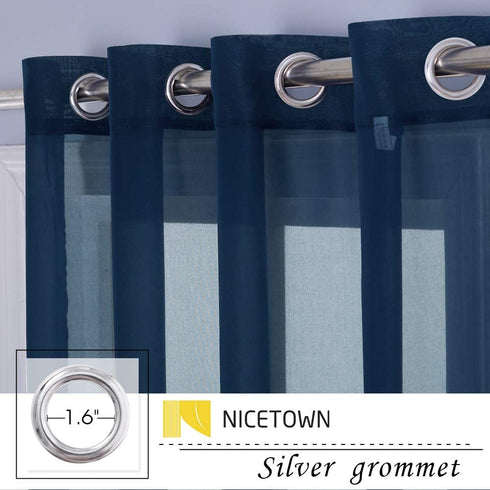 NICETWON Chiffon Sheer Curtains for Living, Long Voile Window Drapes Panels 84" for Patio/Boy Room/Master Bedroom/Sliding Door (54" W, Navy Blue, Set of 2)